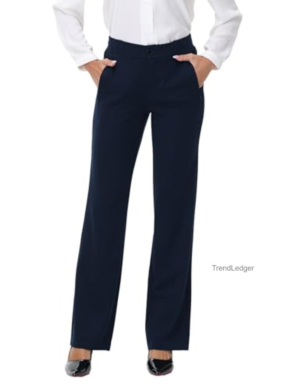 Wide Straight Leg Dress Pants with Pockets Business Casual Trousers